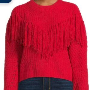 No Boundaries Womens Sweater Fringe Knit Long Sleeve Cozy Red Size 2XL
